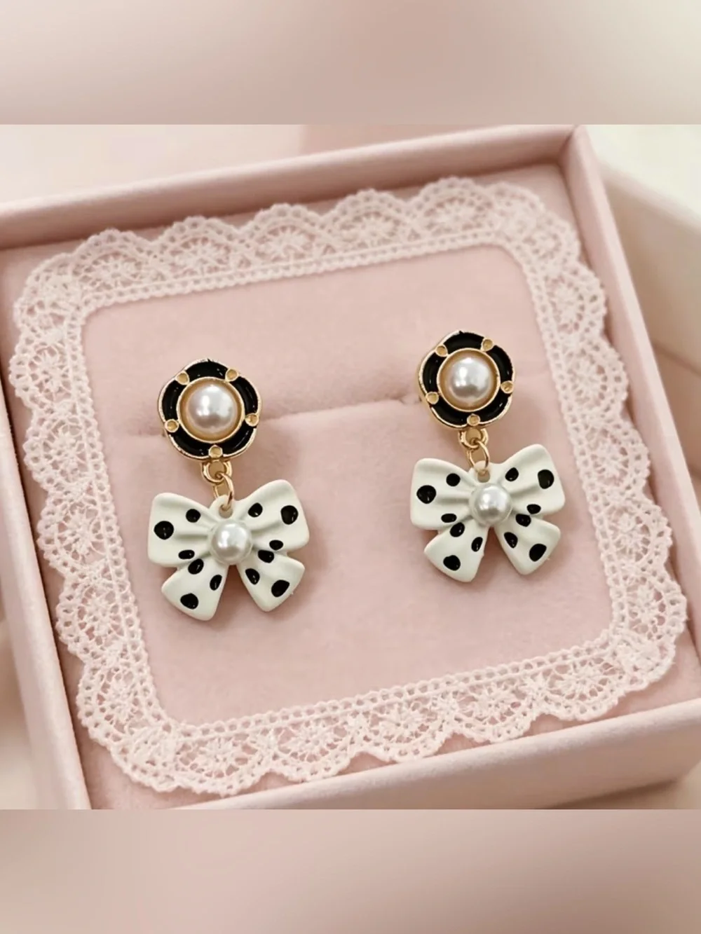 Pearl Accent Silver Bow Drop Earrings